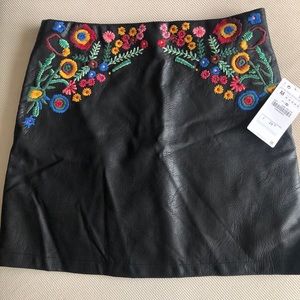 Zara Embroidered Faux Leather Skirt